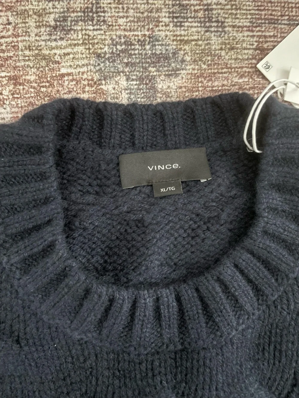Vince Men's Navy Cable-Knit Crewneck Sweater, Size XL